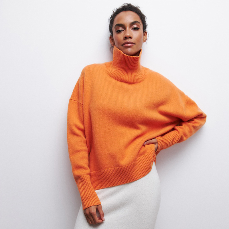 Cozy Oversized Viscose Fiber Turtleneck Sweater with Ribbed Texture, Viscose Fiber Turtleneck Sweater with Stylish Ribbed Design, No MOQ