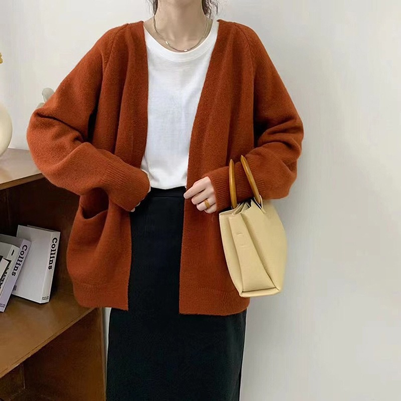 Nnr Solid Cable Knit V Neck Button Through Women′s MIDI Cardigan Sweater for Lady