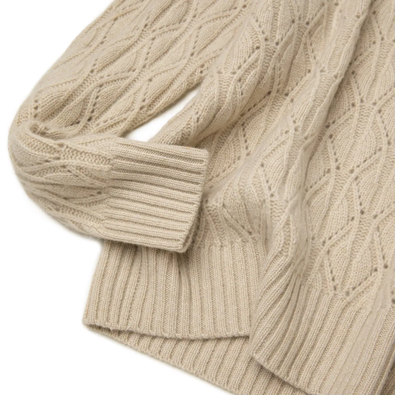 Classical Knitting Pointelle Stitch Pullover Soft Overlap V Neck Knitwear Pure 100% Cashmere Women Sweater