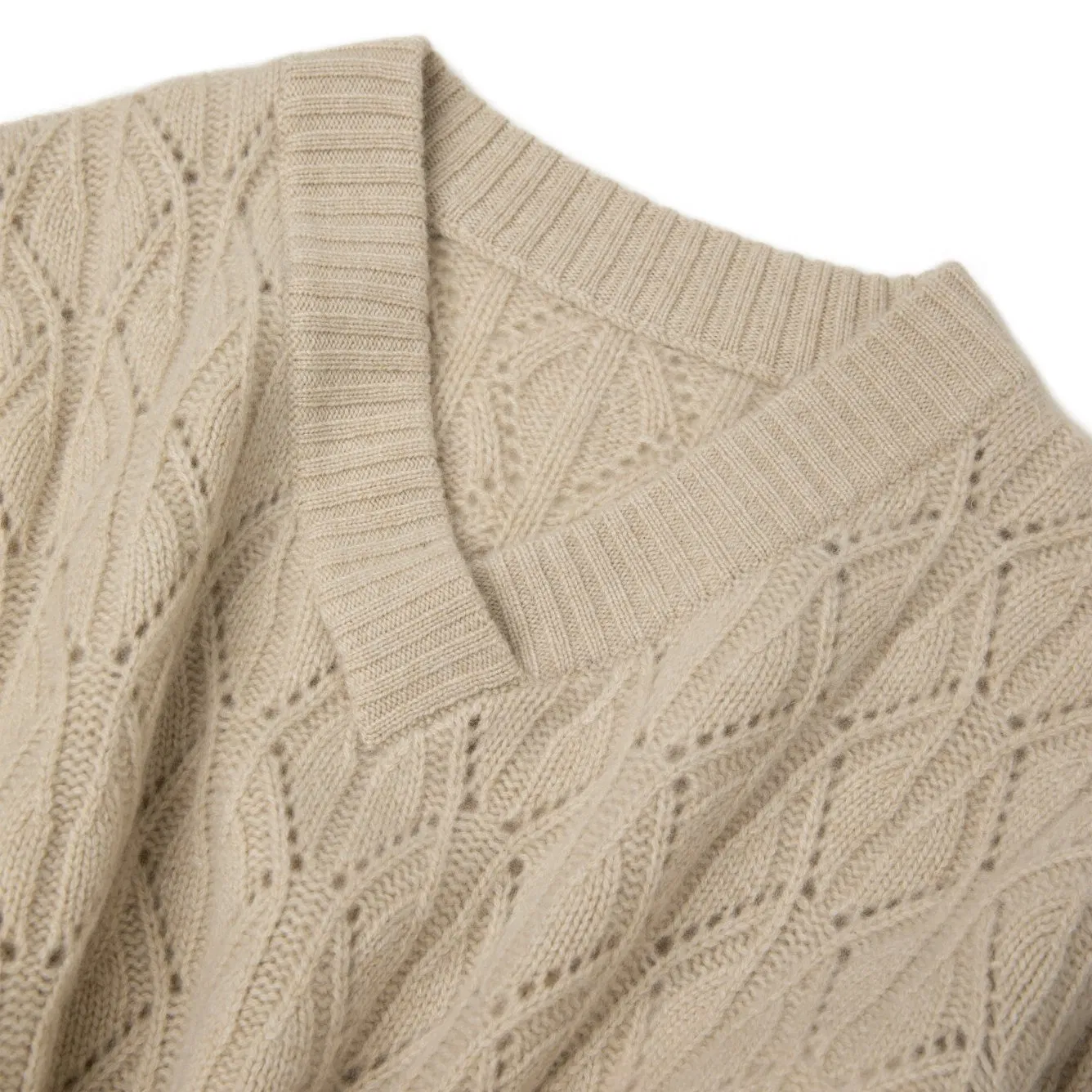 Classical Knitting Pointelle Stitch Pullover Soft Overlap V Neck Knitwear Pure 100% Cashmere Women Sweater