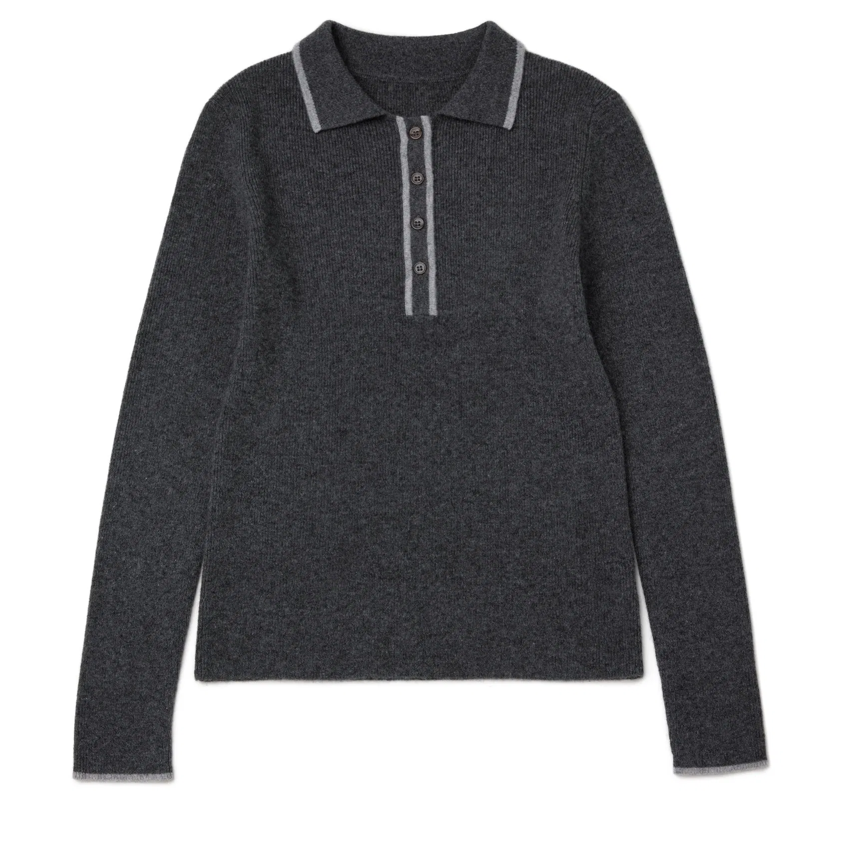 Elegant Women′s Cashmere Polo Pullover with Contrast Trim