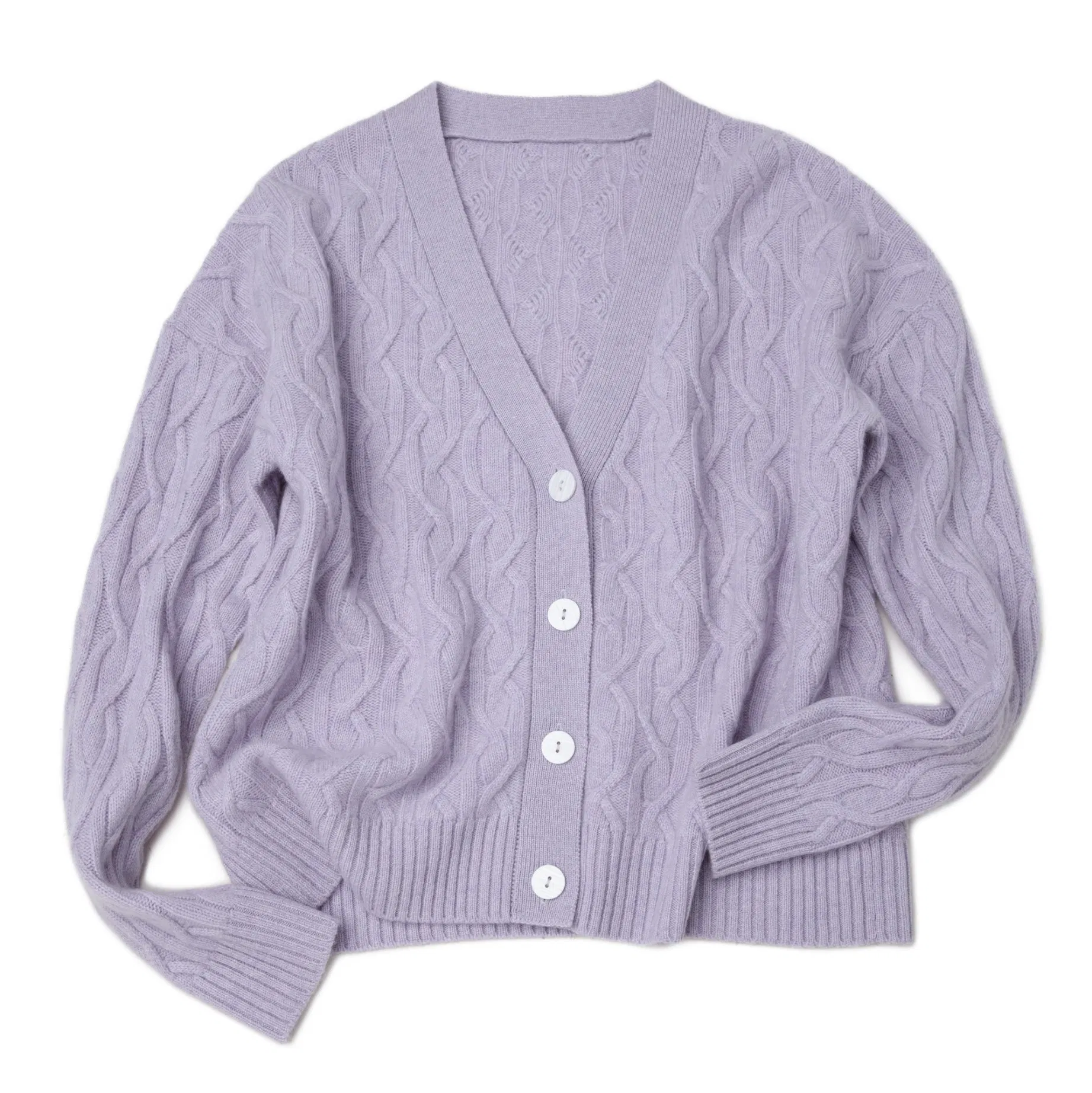 Comfortable Premium Pure Cashmere Sweater Women Cable Cardigan Timeless V Neck W Buttons Knitwear
