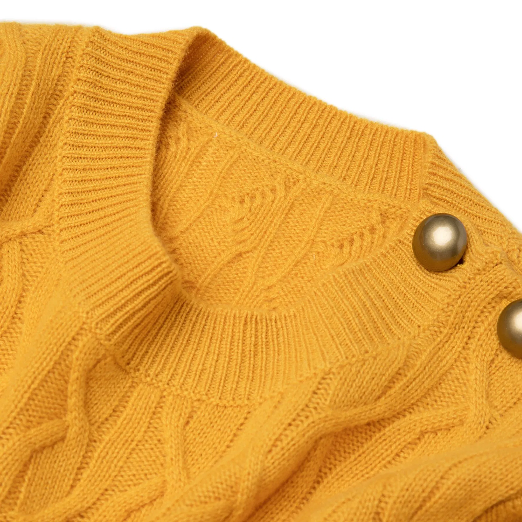 Pure 100% Cashmere Sweater Knitting Women Pullover Side Shoulder Opening Buttoned Classic Cable Knitwear