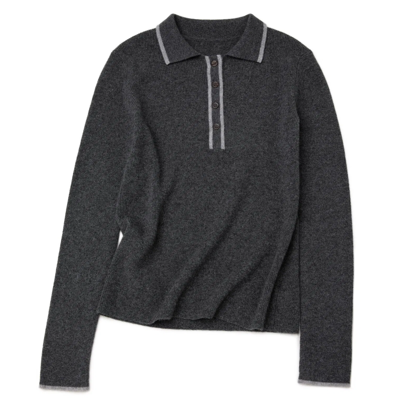 Elegant Women&prime;s Cashmere Polo Pullover with Contrast Trim