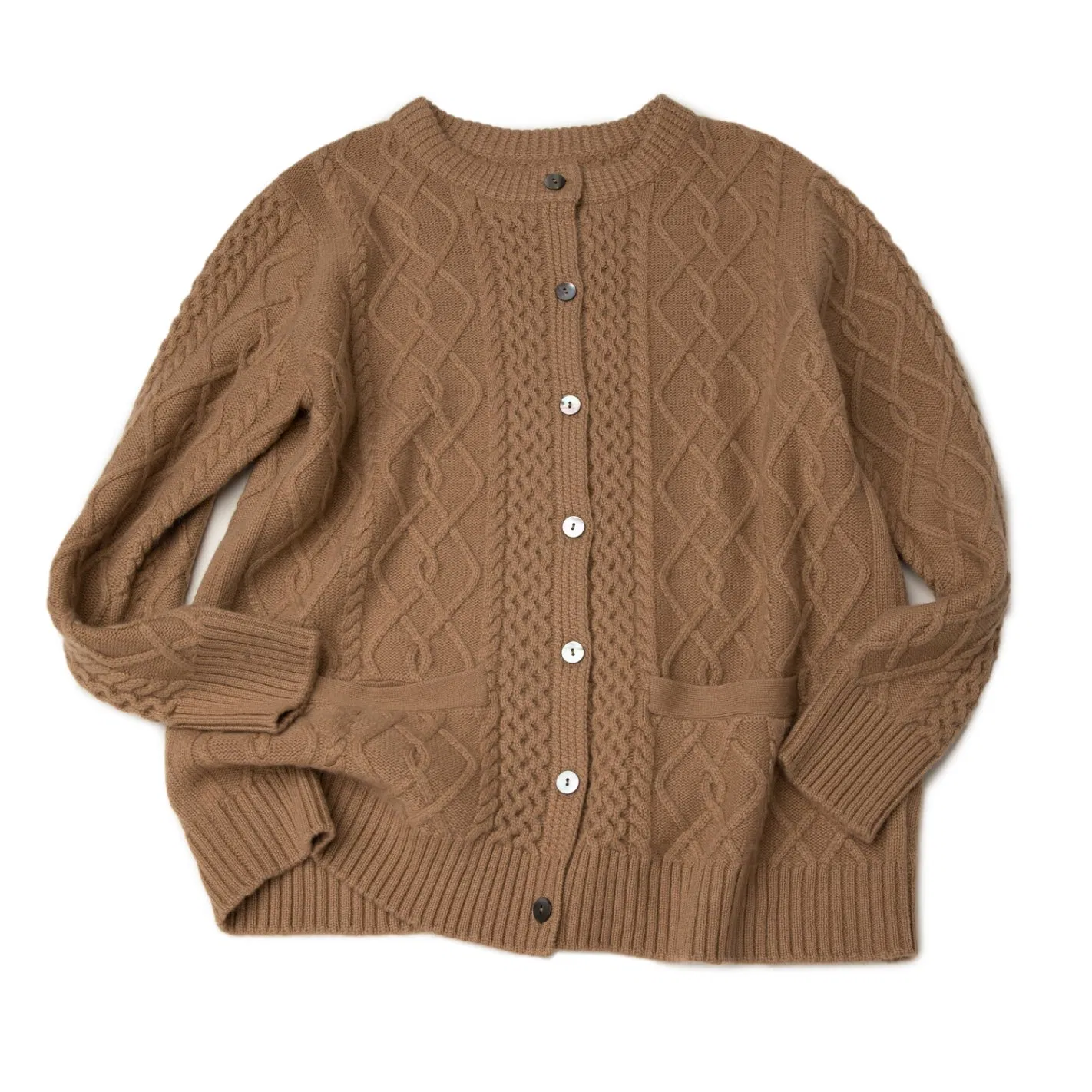 Luxurious 100% Cashmere Diamond Cable Knit Cardigan with Pockets