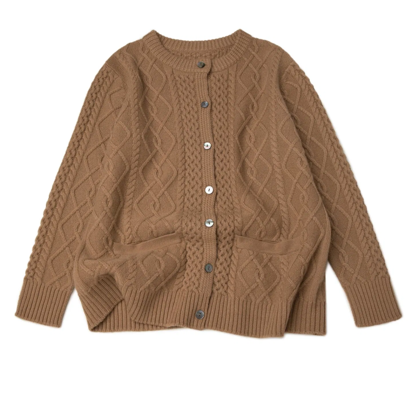Luxurious 100% Cashmere Diamond Cable Knit Cardigan with Pockets