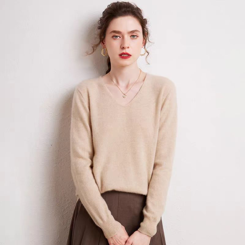 Wholesale Popular Women Classic Fashion V Neck Merino Wool Jumper Sweater