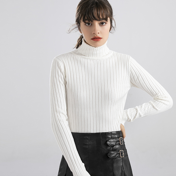 White Fit 2025 Hot Sale New Fashion Cotton Turtle Neck Sweater for Women