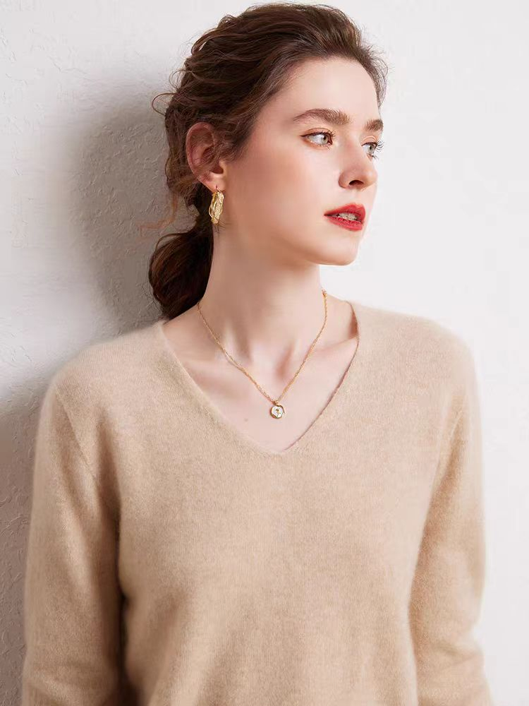 Wholesale Popular Women Classic Fashion V Neck Merino Wool Jumper Sweater