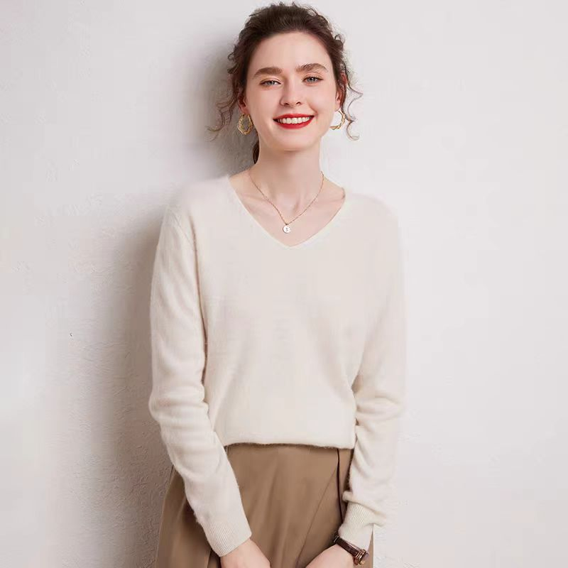 Wholesale Popular Women Classic Fashion V Neck Merino Wool Jumper Sweater