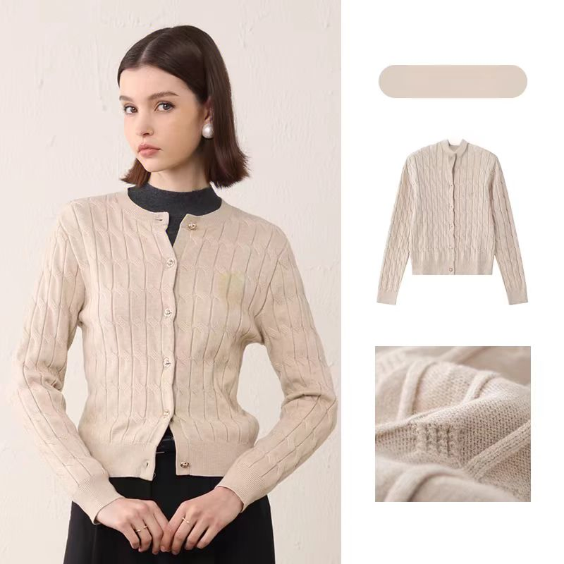 Women Layer Stylish Cardigan Cable Knitted New Style Crew Neck Cardigan for Winter