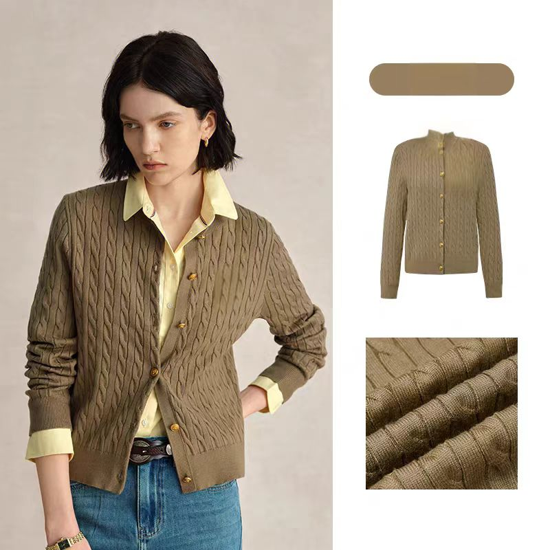Women Layer Stylish Cardigan Cable Knitted New Style Crew Neck Cardigan for Winter