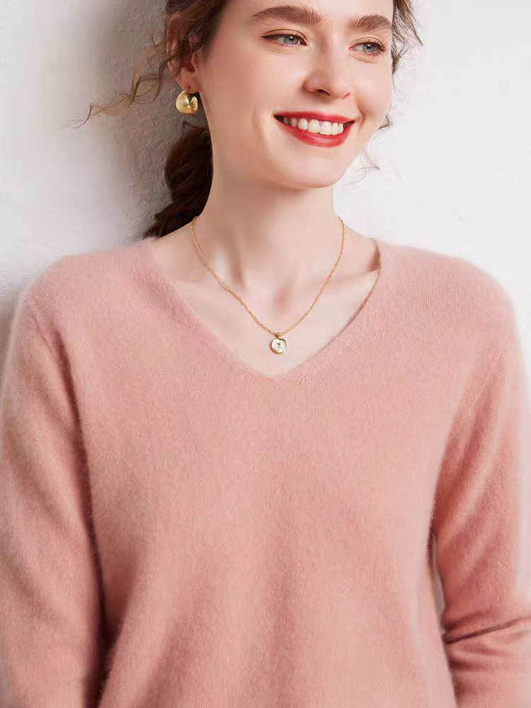 Wholesale Popular Women Classic Fashion V Neck Merino Wool Jumper Sweater