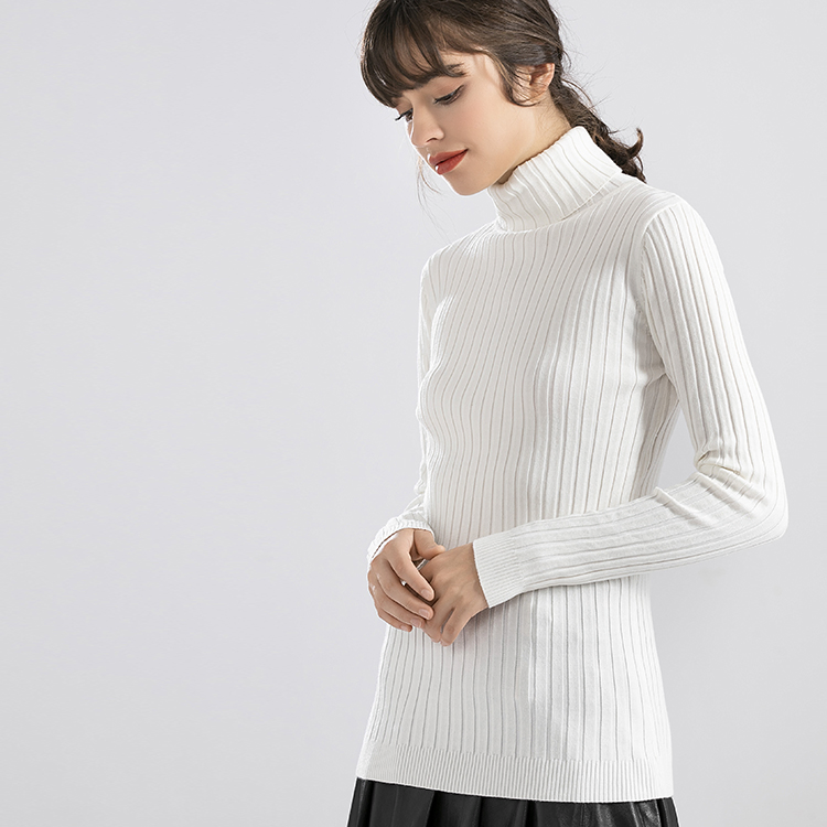 White Fit 2025 Hot Sale New Fashion Cotton Turtle Neck Sweater for Women