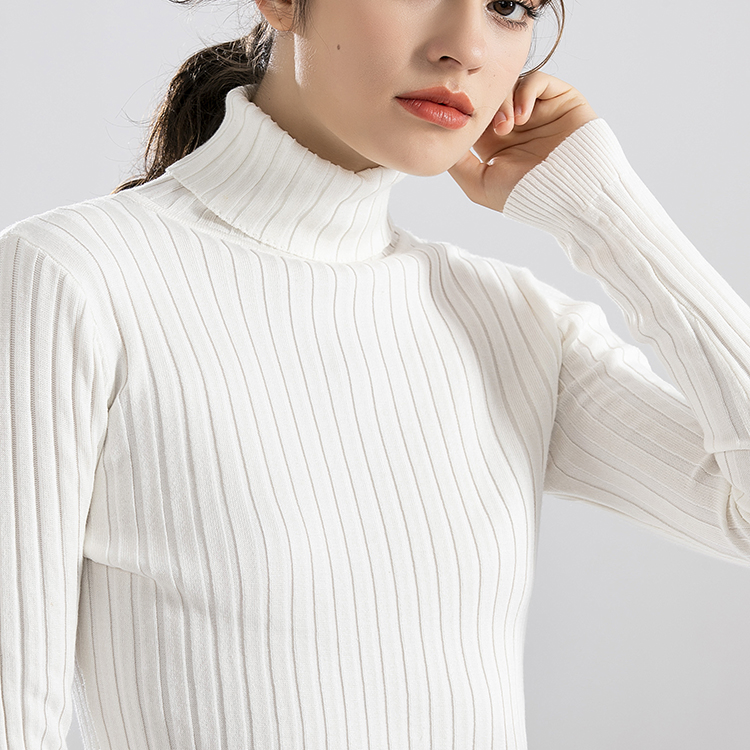 White Fit 2025 Hot Sale New Fashion Cotton Turtle Neck Sweater for Women