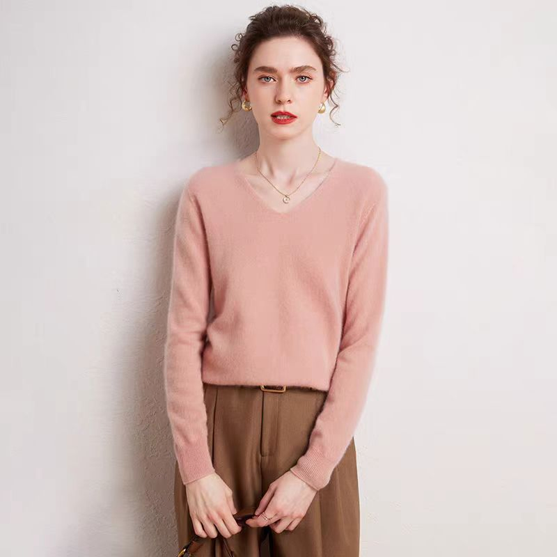 Wholesale Popular Women Classic Fashion V Neck Merino Wool Jumper Sweater