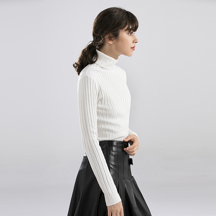 White Fit 2025 Hot Sale New Fashion Cotton Turtle Neck Sweater for Women