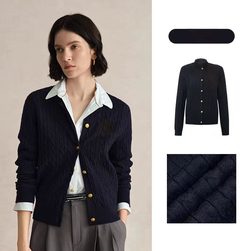 Women Layer Stylish Cardigan Cable Knitted New Style Crew Neck Cardigan for Winter
