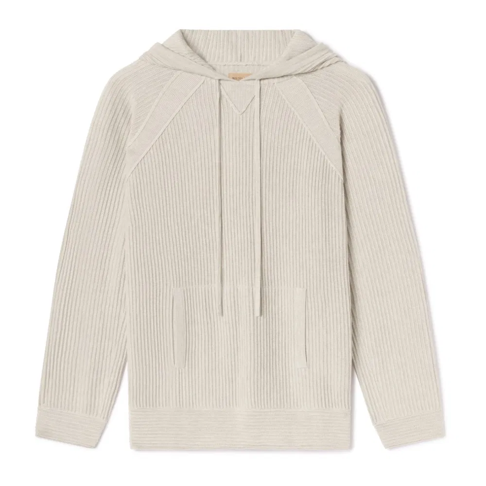 Trendy Beige Knit Hoodie for Men - Perfect for Casual Wear
