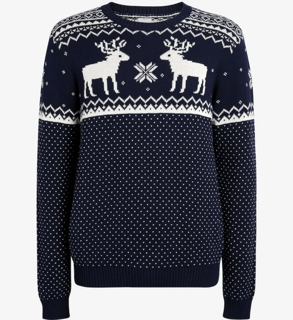 Men&prime;s Fair Isle Jacquard Christmas Sweater in Navy Blue