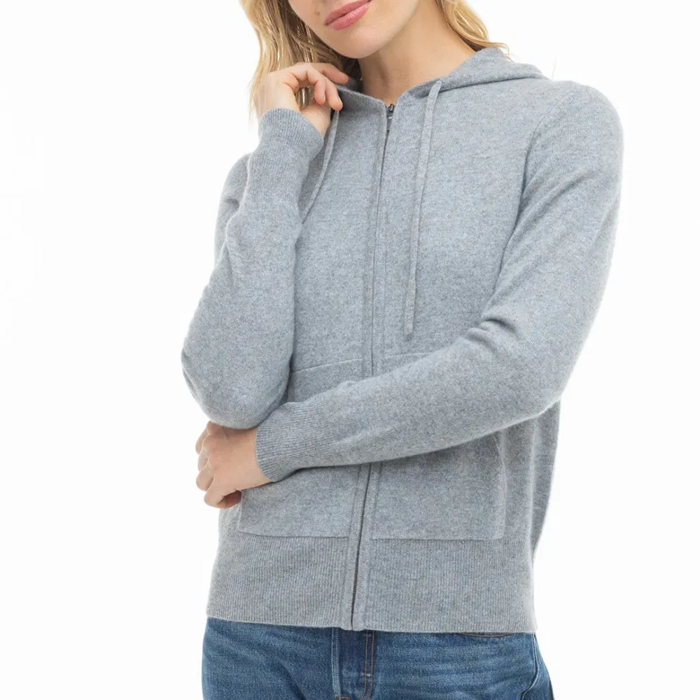 Women&prime;s Grey Zip-up Sweater Hoodie - Perfect for Casual Outings