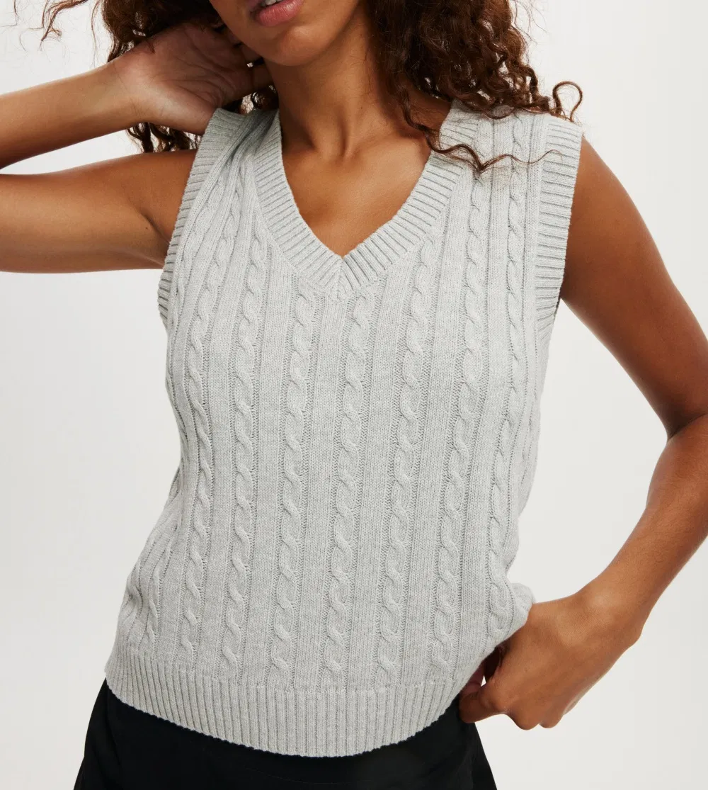 Stylish Women&prime;s Cable Knit V-Neck Sweater Tank Top