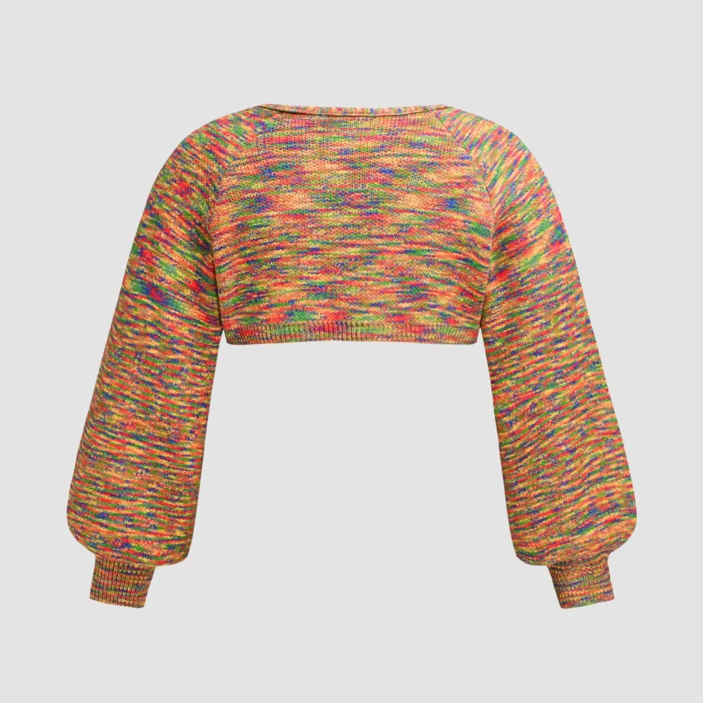 Stylish Colorful Stripe Crop Knit Cardigan Sweater for Modern Women