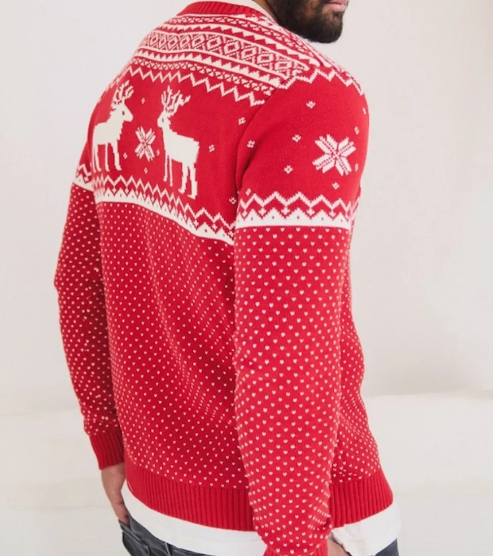 Men&prime;s Fair Isle Jacquard Christmas Sweater in Navy Blue