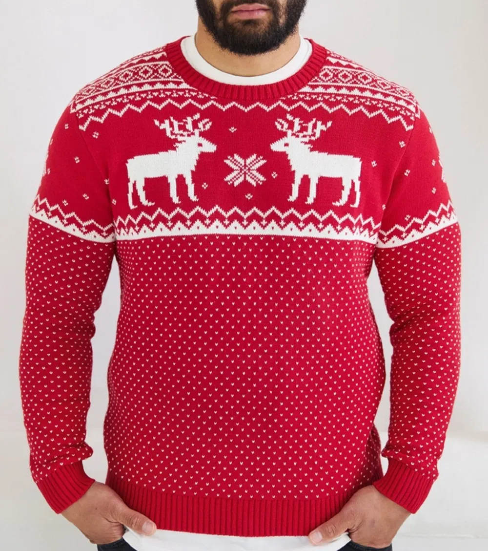 Men&prime;s Fair Isle Jacquard Christmas Sweater in Navy Blue