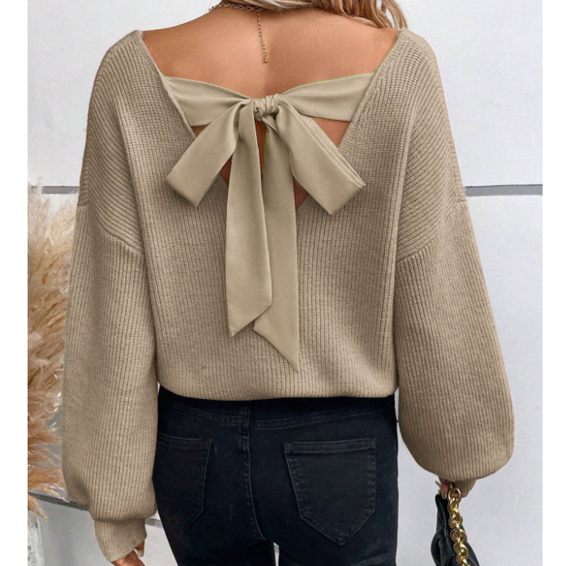 Fashion V-Neck Solid Color Sweater Women Autumn New Loose Casual Long Sleeve Knit Top