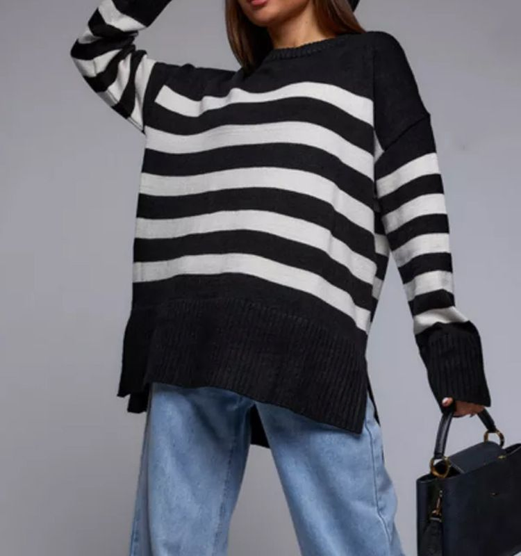 Oversized Stripe Sweater Women Loose Fit Knit Top Vintage Inspired Unisex Boyfriend Style