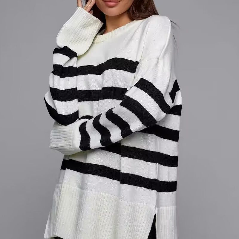 Oversized Stripe Sweater Women Loose Fit Knit Top Vintage Inspired Unisex Boyfriend Style