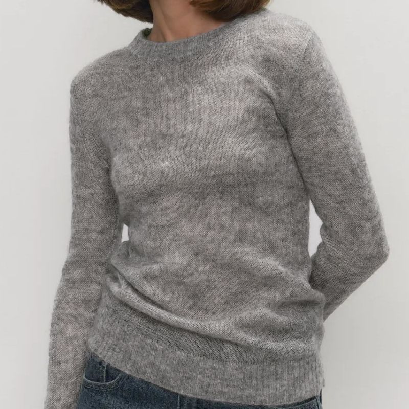 Fashion Mohair Round Neck Pullover Sweater Women Comfortable Knit Top Loose Casual Blouse