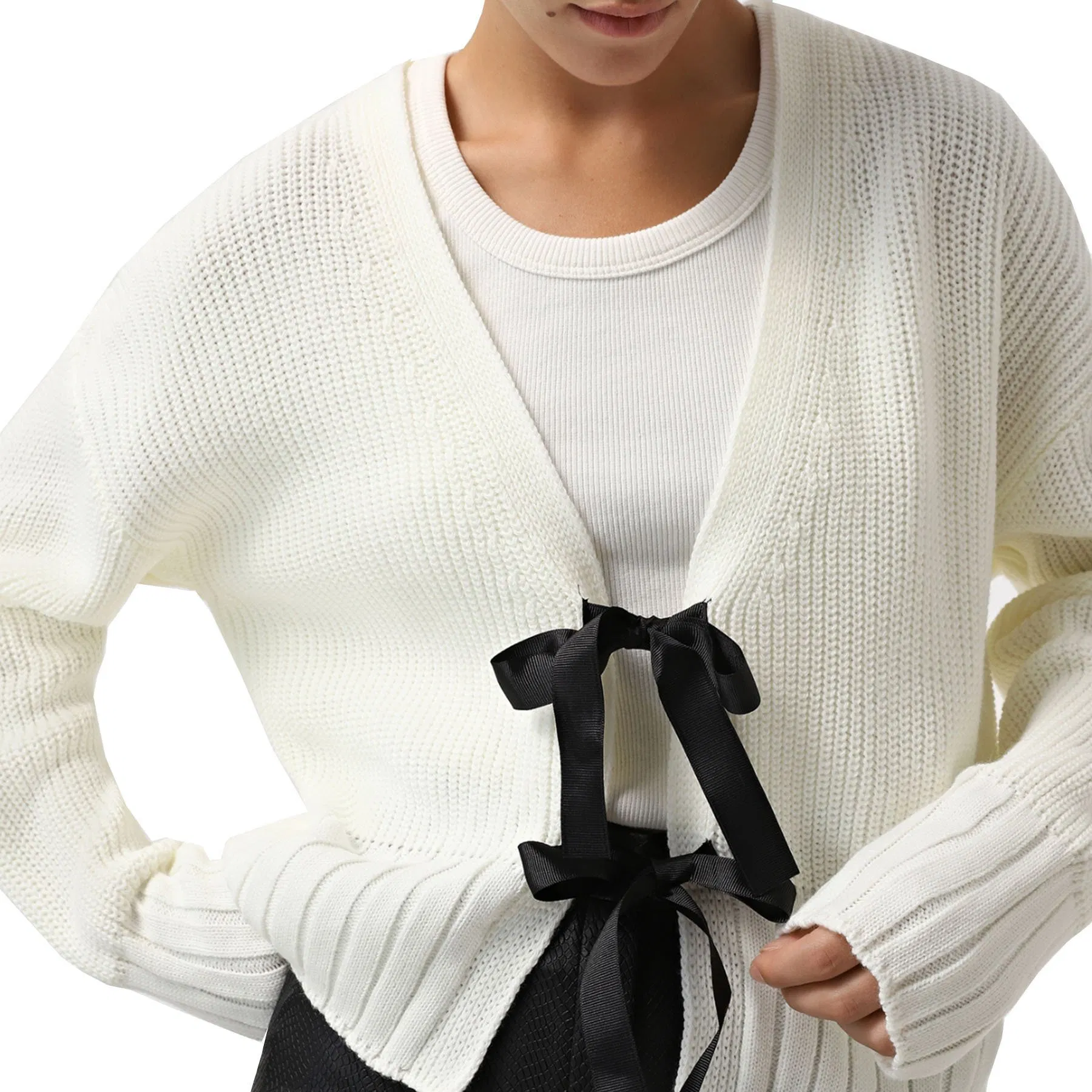 French Style Knit Cardigan Women Elegant Tie Sweater Coat Spring Fall Blouse Knitwear