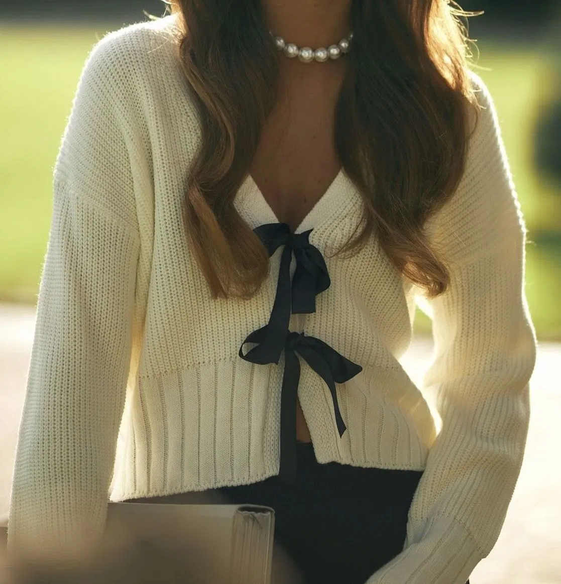 French Style Knit Cardigan Women Elegant Tie Sweater Coat Spring Fall Blouse Knitwear