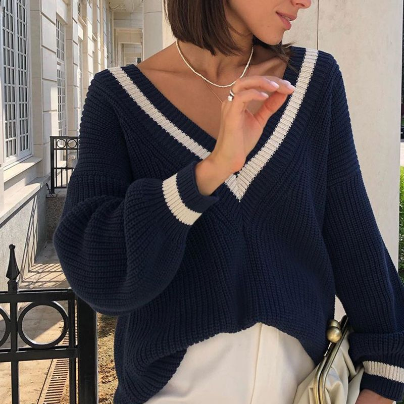 Casual Color Oversized Sweater Women Loose Fit Long Sleeve Knit Top Chic Pullover