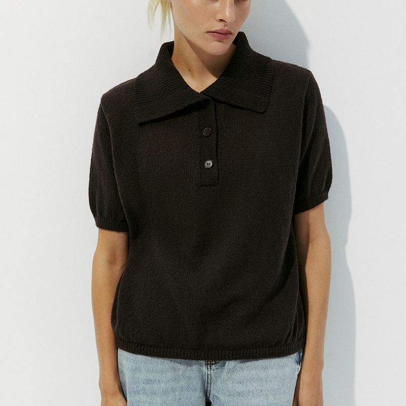 Fashion Polo Knit Tee Spring Summer Women&prime;s Short Sleeve Bubble Top Breathable Casual Elegant Sweater