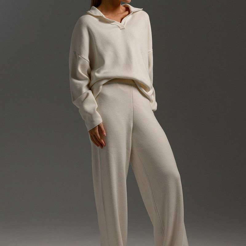 Fashion Soft Knit Wear Women Jumper Set Customize Sweater Polo Shirt