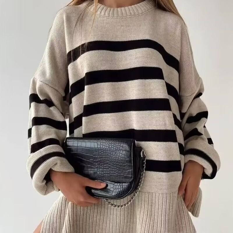 Oversized Stripe Sweater Women Loose Fit Knit Top Vintage Inspired Unisex Boyfriend Style