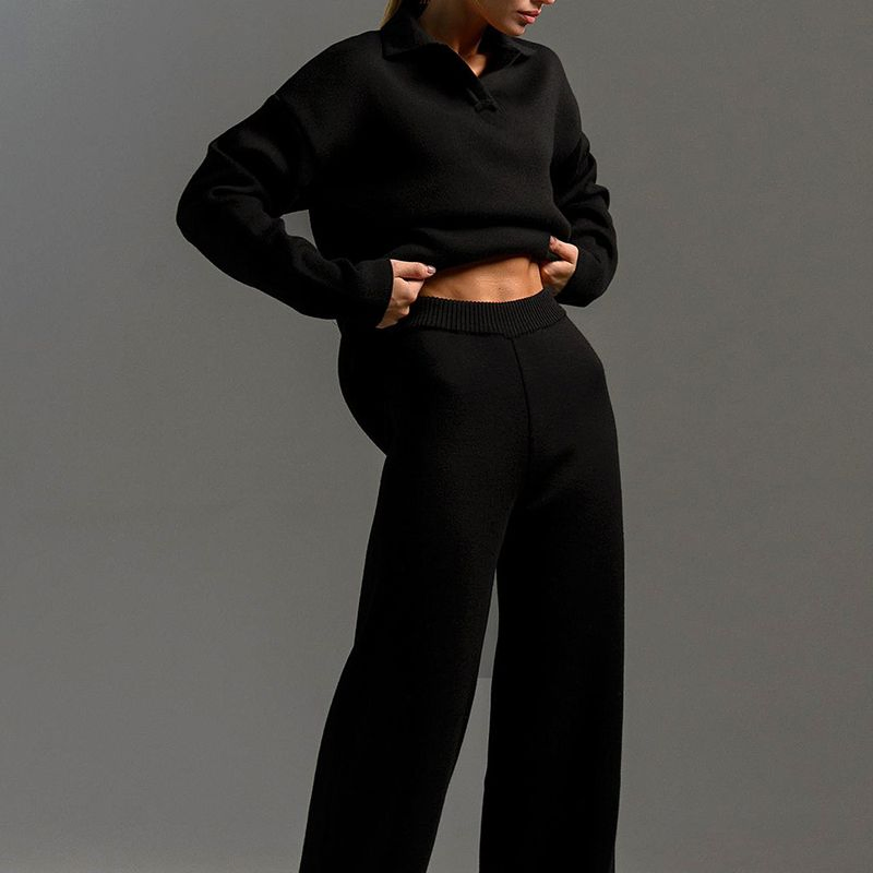 Fashion Soft Knit Wear Women Jumper Set Customize Sweater Polo Shirt