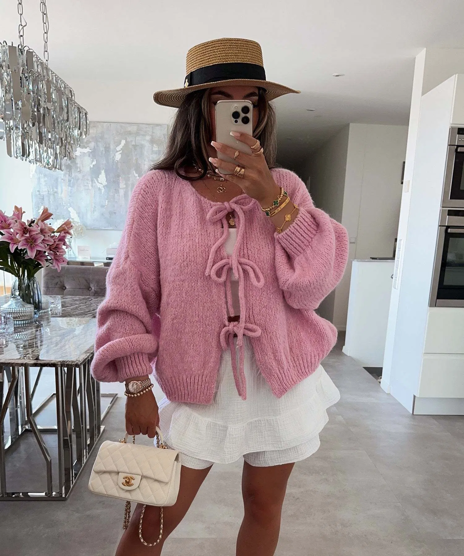Fashion Round Neck Knit Cardigan Women′s Elegant Casual Long Sleeve Open Front Coat Autumn Winter Chic Sweater