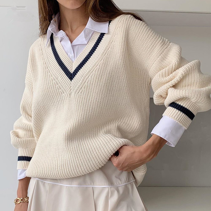Casual Color Oversized Sweater Women Loose Fit Long Sleeve Knit Top Chic Pullover