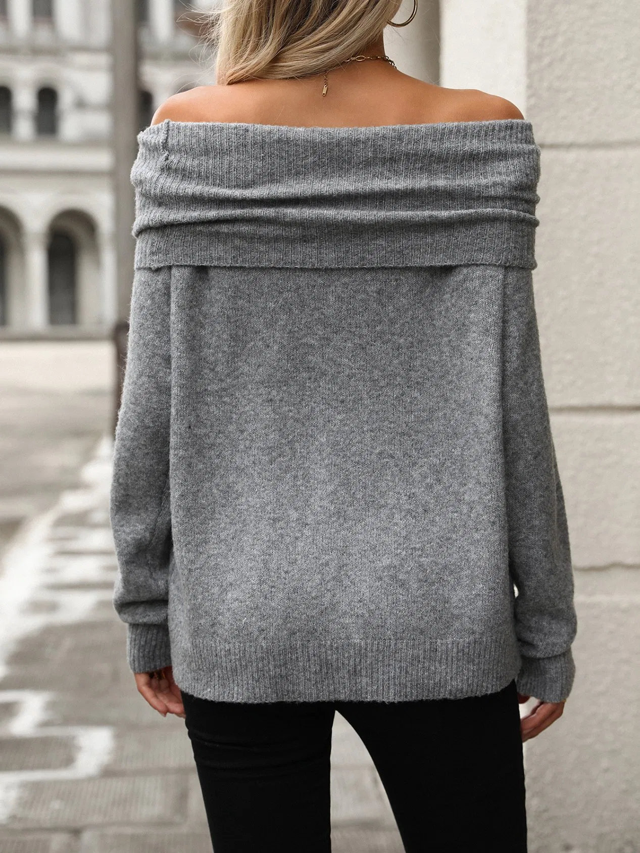 Elegant Ladies Big Collar Knit Sweater for Casual Outfits
