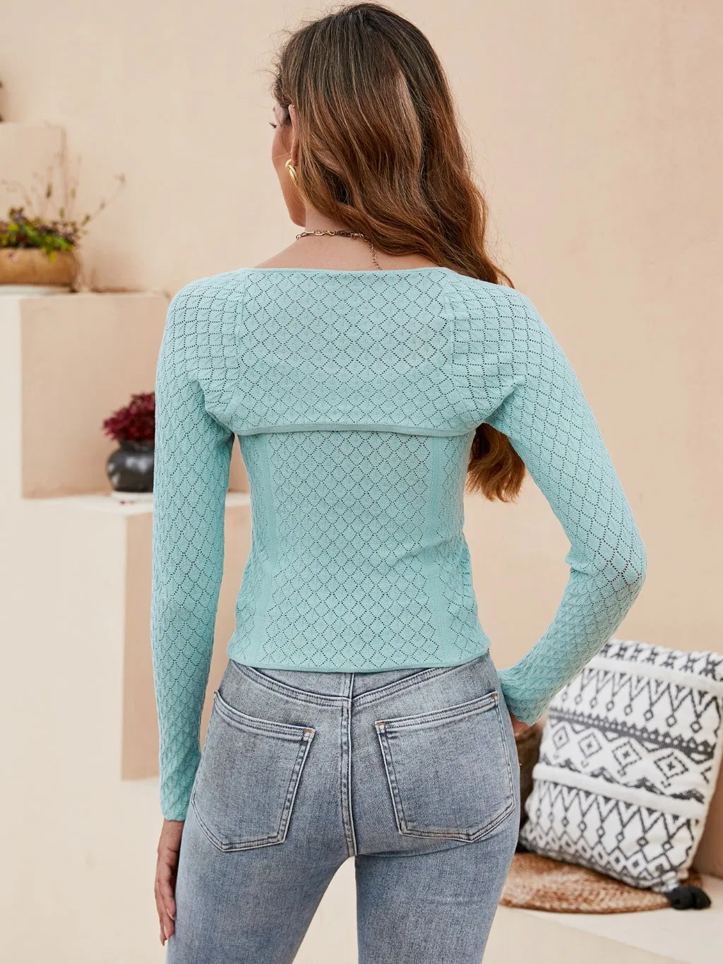 Ladies Fashion Knitting Sweater Women Knitted Sweater Pullover Two Sets