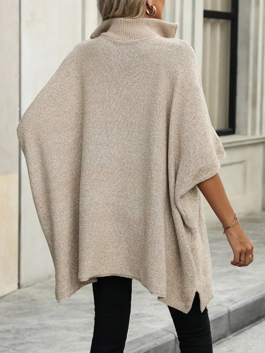 Ladies Fashion Sweater Coat with Zipper at Front Women Knitting Sweater Dress