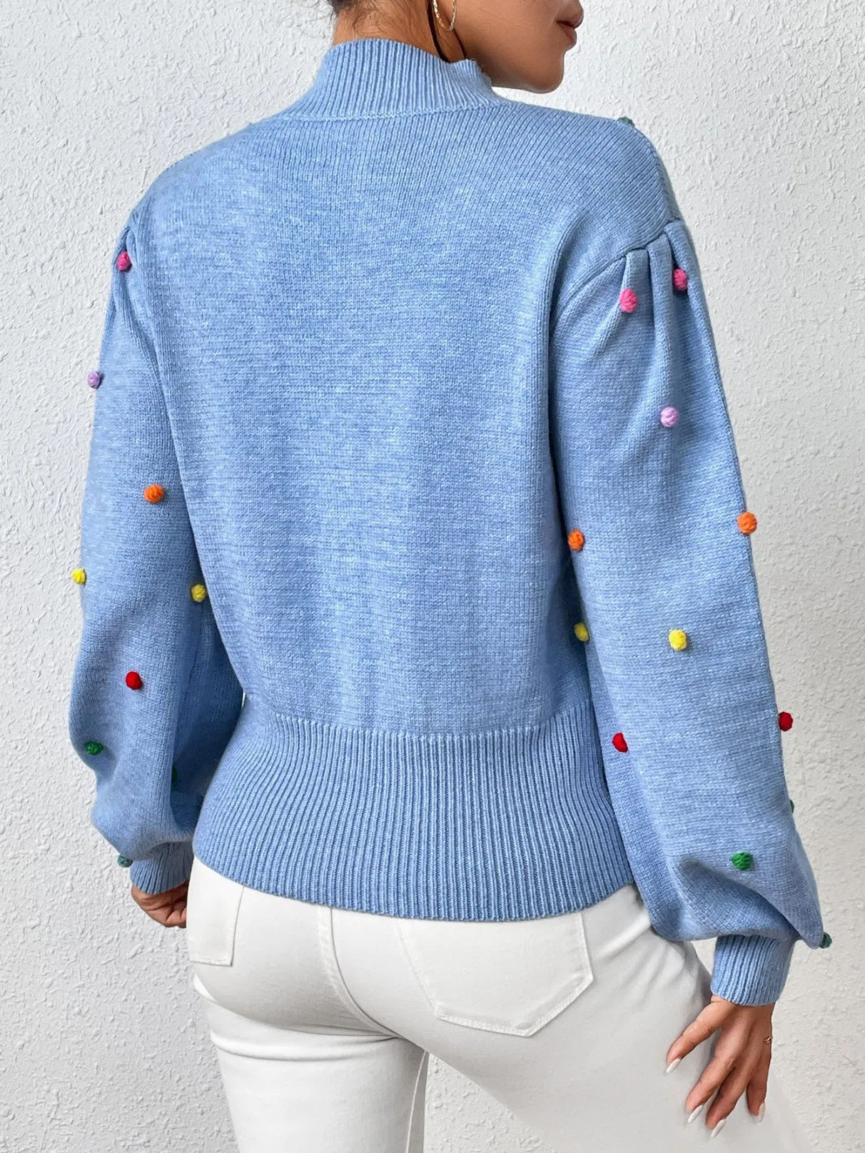Ladies Fashion Sweater with Bobbles Women Knitted Bobbles Pullover