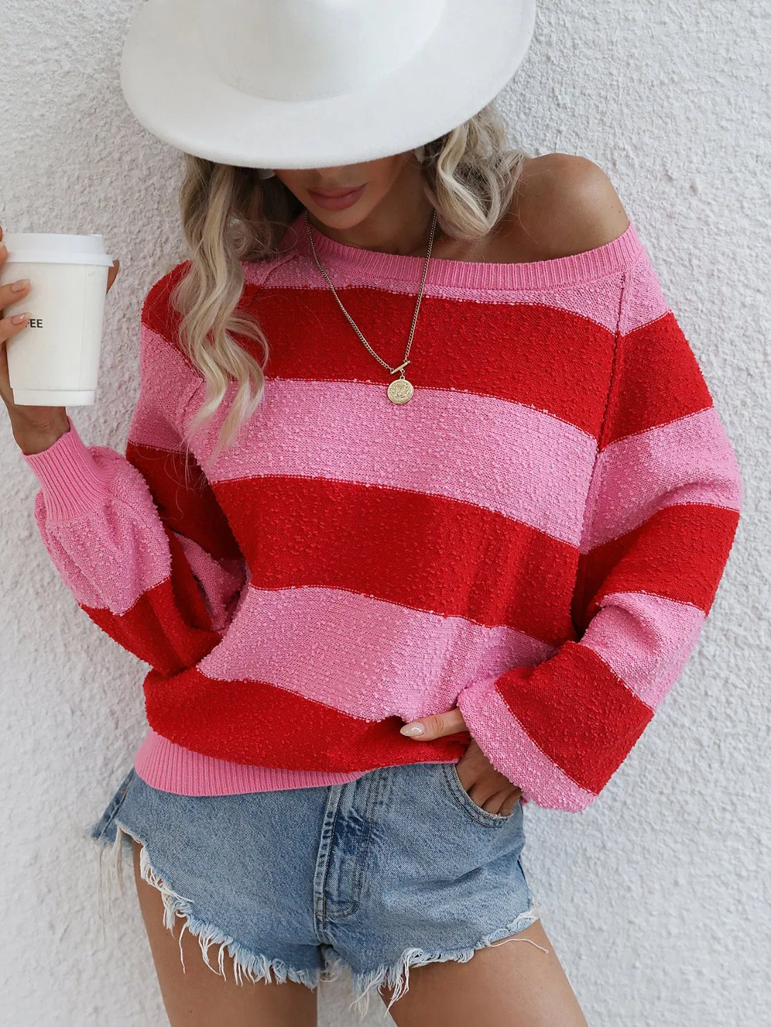 Stylish Ladies Colorful Knitting Pullover Sweater for Women