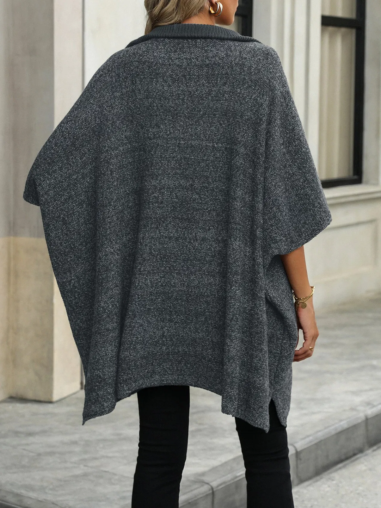Ladies Fashion Sweater Coat with Zipper at Front Women Knitting Sweater Dress