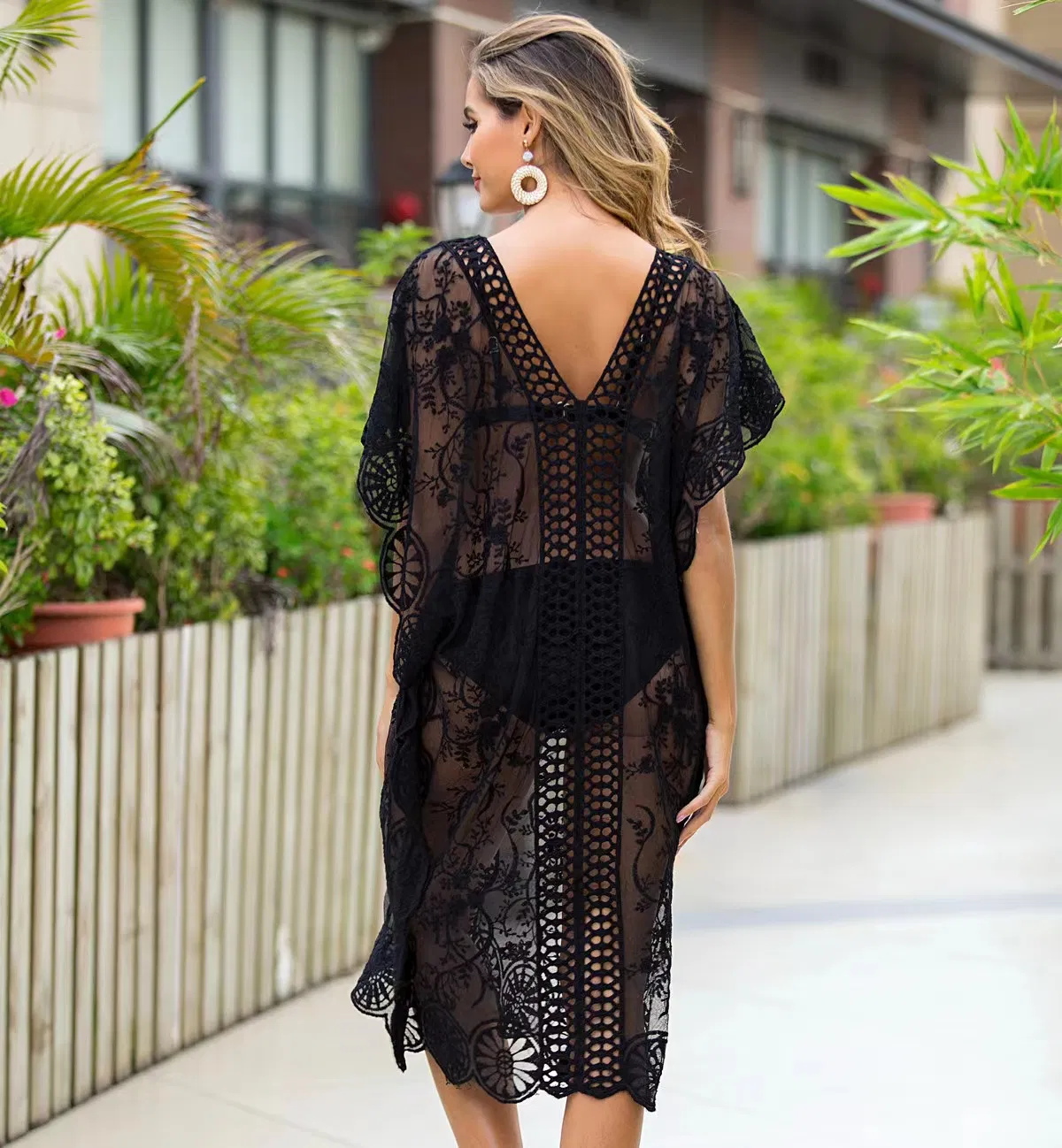 Custom Wholesale Available Various Colors Sexy V Neck Lace Beach Dress