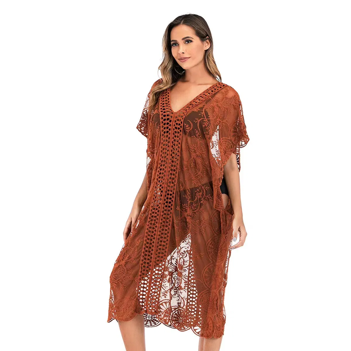 Custom Wholesale Available Various Colors Sexy V Neck Lace Beach Dress